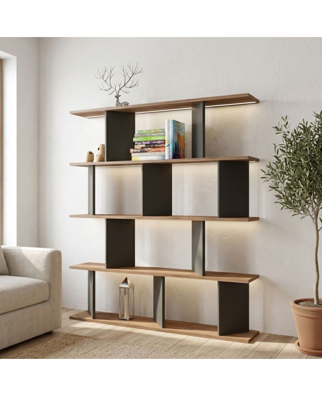 Βιβλιοθήκη Ratu ανθρακί με oak 120x24,6x141εκ