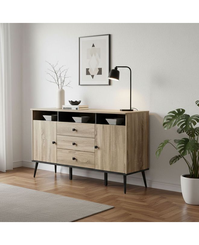 Μπουφές Zezan σε sonoma-ανθρακί απόχρωση 140.5x41.5x80εκ