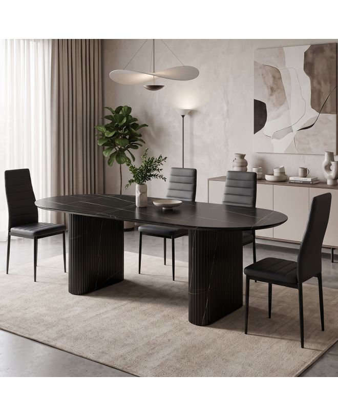 Τραπέζι Nembou mdf σε απόχρωση μαύρου μαρμάρου 210x100x76εκ