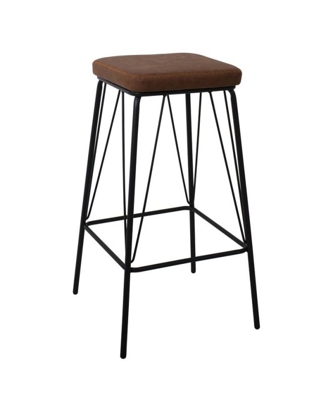 PANTON Σκαμπό BAR, Μέταλλο Βαφή Μαύρο, PU Απόχρωση Vintage Brown