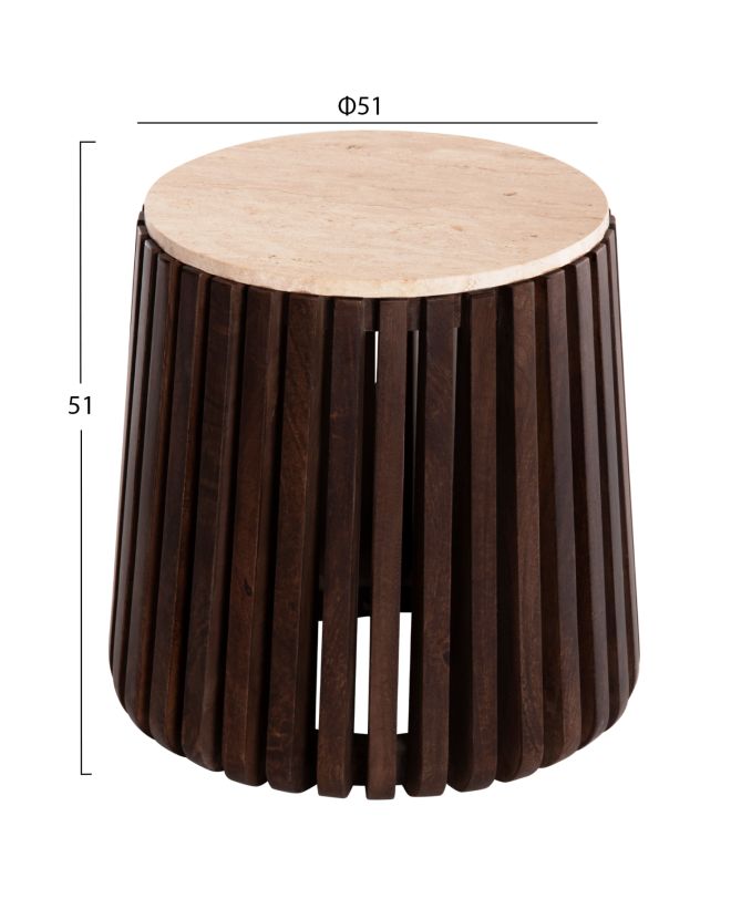 ΒΟΗΘΗΤΙΚΟ ΤΡΑΠΕΖΙ KREST HM9711 ΜΑΣΙΦ ΞΥΛΟ ΑΚΑΚΙΑΣ ΣΕ ΚΑΦΕ-ΤΡΑΒΕΡΤΙΝA Φ50x50Υεκ.