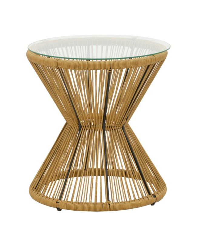 Τραπέζι Mabil rattan φυσικό-γυαλί Φ50x55εκ
