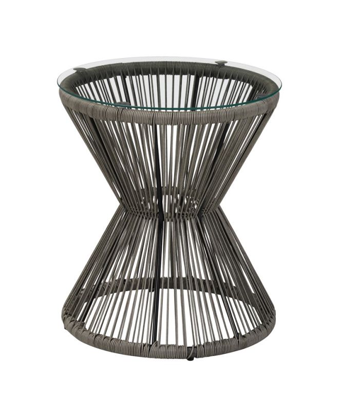 Τραπέζι Mabil γυαλί - pe rattan σε γκρι απόχρωση Φ50x55εκ