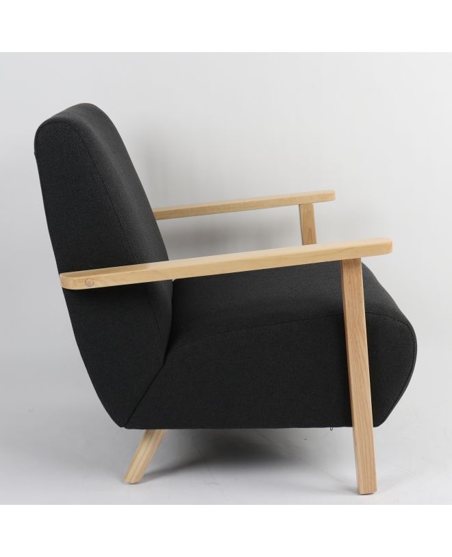 Πολυθρόνα ArteLibre GREVILLEA Μαύρο/Φυσικό Ύφασμα/Ξύλο 82x70.5x85cm