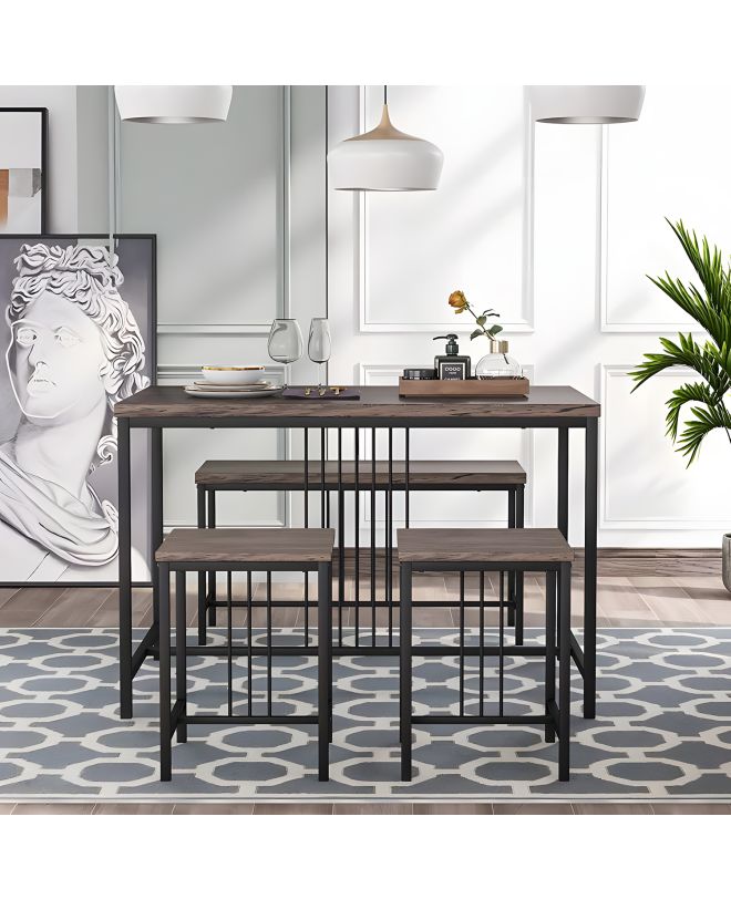 Σετ Τραπεζαρία (3+1) ArteLibre GOMTI Καφέ/Μαύρο MDF/Μελαμίνη 110x70x75cm