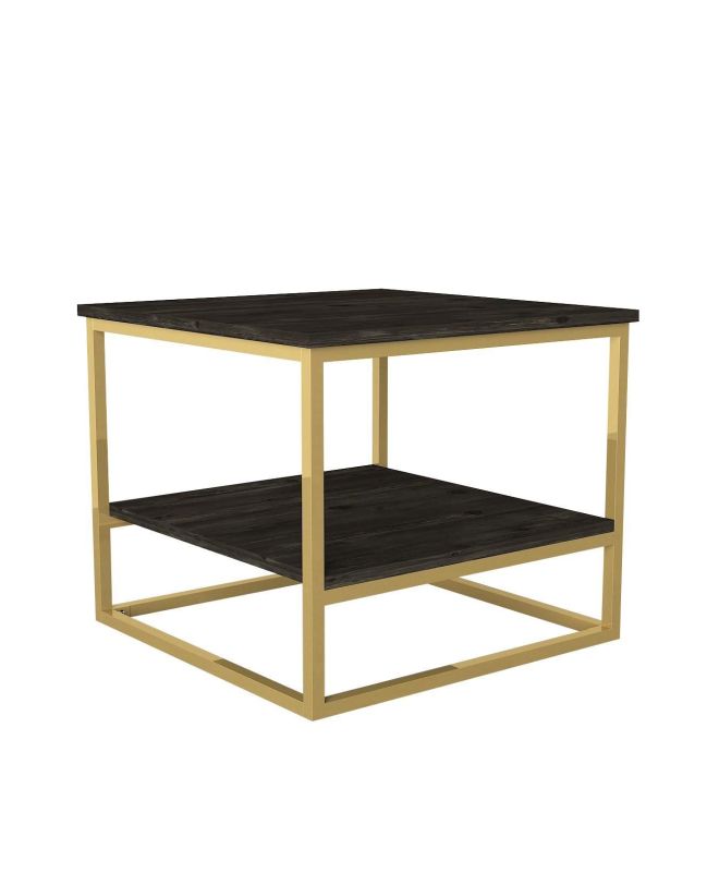 Τραπεζάκι Άκρης ArteLibre Mykonos Μαύρο/Μπρονζέ Βάση 60x60x50cm