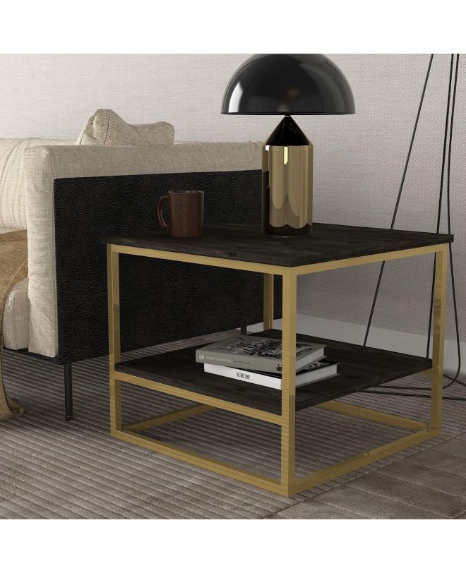 Τραπεζάκι Άκρης ArteLibre Mykonos Μαύρο/Μπρονζέ Βάση 60x60x50cm