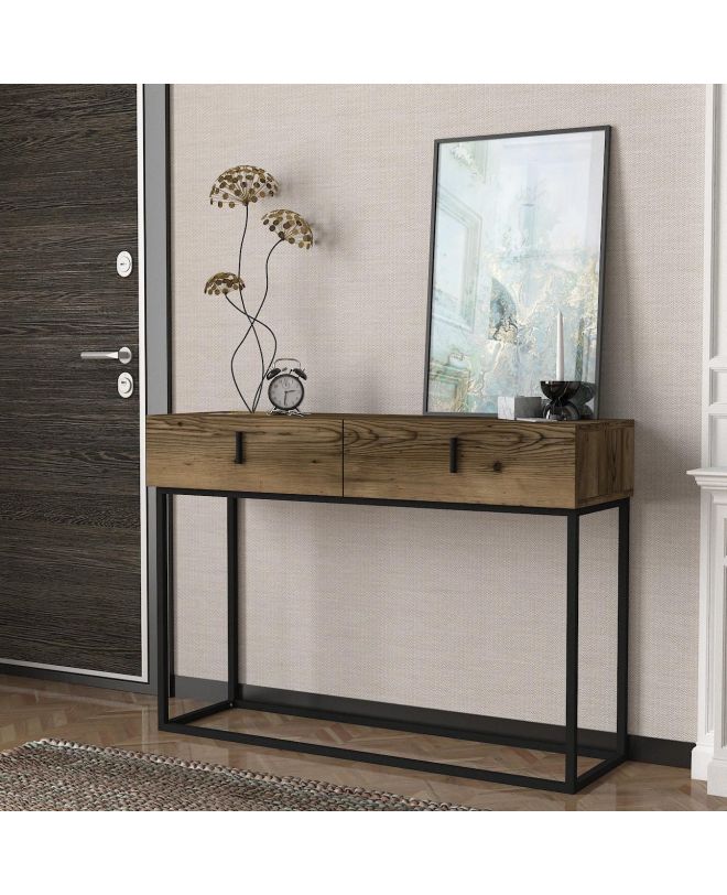 Κονσόλα ArteLibre Mykonos Καφέ/Μαύρη Βάση Μοριοσανίδα/Μελαμίνη/Μέταλλο 120x37x84cm