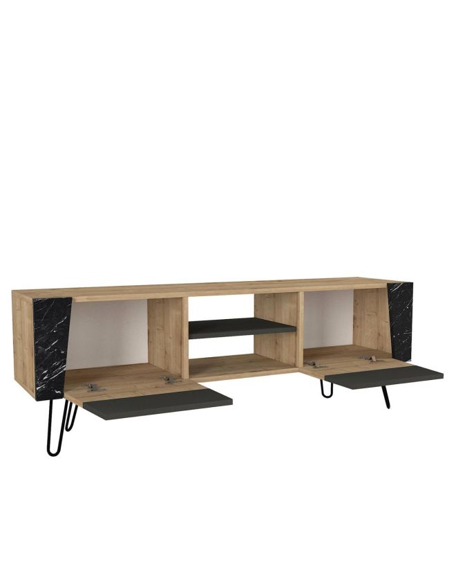 Έπιπλο Τηλεόρασης ArteLibre DIAPOROS Φυσικό/Μαύρο/Ανθρακί Μοριοσανίδα/Μελαμίνη 150x52x35cm