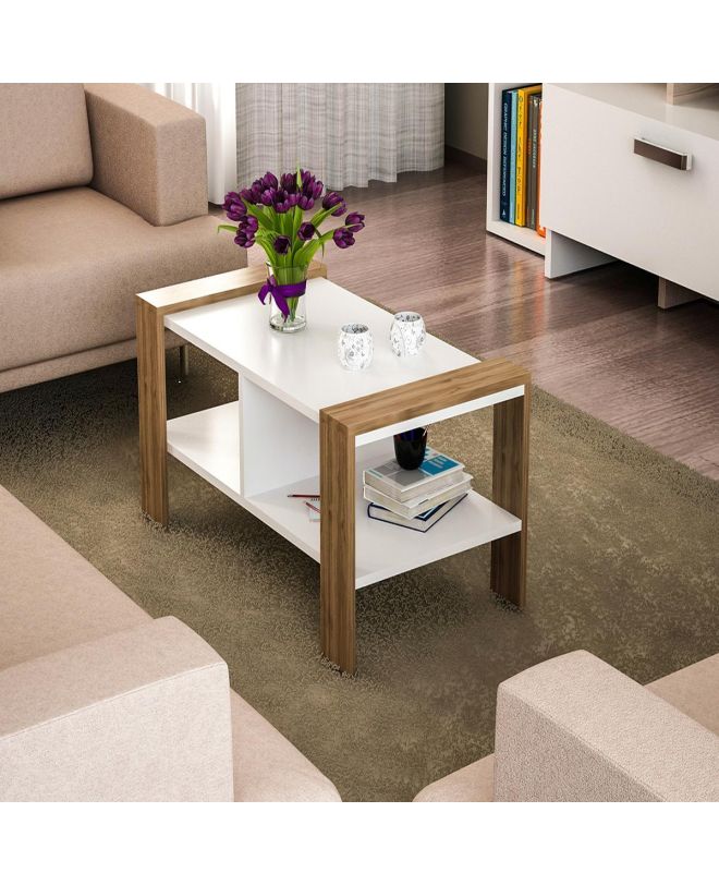 Τραπεζάκι Σαλονιού ArteLibre ARSIDA Λευκό/Καρυδί Μοριοσανίδα/Μελαμίνη 90x60x42cm