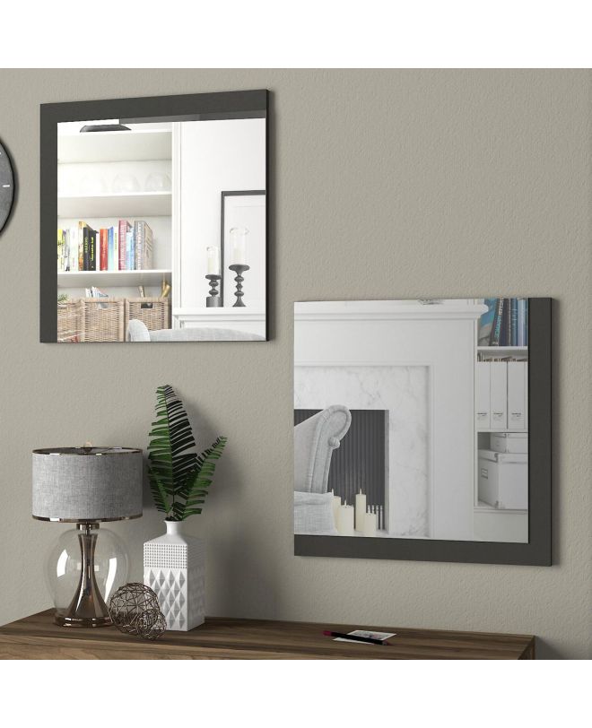 Καθρέπτης Τοίχου ArteLibre AHSA Ανθρακί Μοριοσανίδα/Γυαλί 60x60cm Σετ 2Τμχ