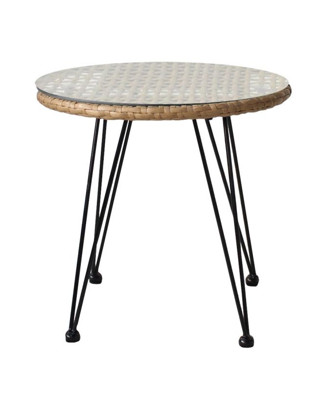 Τραπέζι Κήπου ArteLibre EUSEBIO Φυσικό/Μαύρο Μέταλλο/Rattan Φ45x40cm