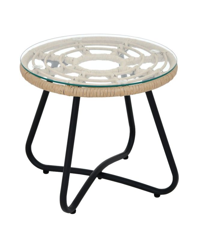 Τραπέζι Κήπου ArteLibre HOWARD Φυσικό/Μαύρο Μέταλλο/Rattan Φ45x40cm