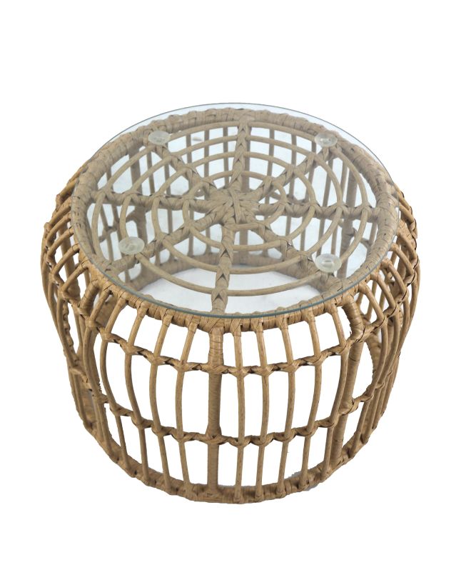 Τραπεζάκι Κήπου ArteLibre ALBIUS Φυσικό Rattan/Μέταλλο/Γυαλί Φ50x35cm