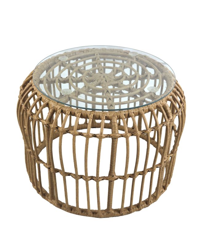 Τραπεζάκι Κήπου ArteLibre ALBIUS Φυσικό Rattan/Μέταλλο/Γυαλί Φ50x35cm