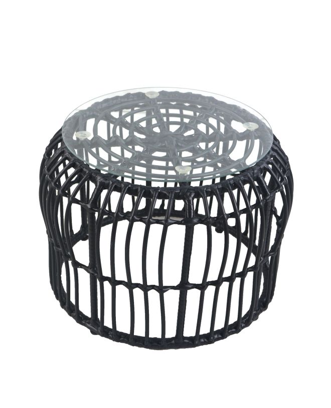 Τραπεζάκι Κήπου ArteLibre ALBIUS Μαύρο Rattan/Μέταλλο/Γυαλί Φ50x35cm