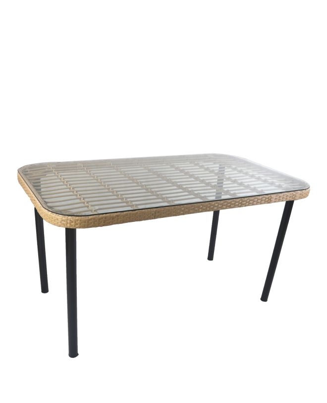 Τραπέζι Κήπου ArteLibre AMPIUS Φυσικό/Μαύρο Μέταλλο/Rattan/Γυαλί 160x90x73cm