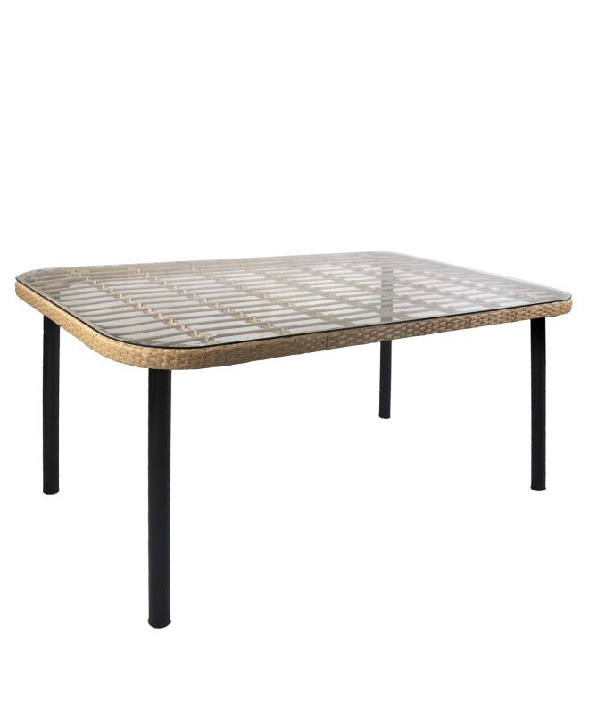 Τραπέζι Κήπου ArteLibre AMPIUS Φυσικό/Μαύρο Μέταλλο/Rattan/Γυαλί 160x90x73cm