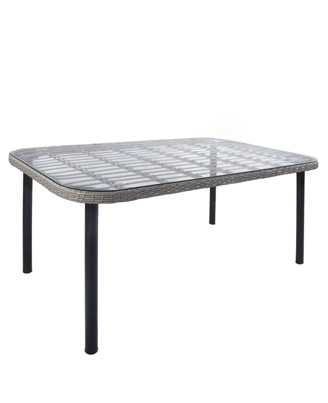 Τραπέζι Κήπου ArteLibre AMPIUS Γκρι/Μαύρο Μέταλλο/Rattan/Γυαλί 160x90x73cm