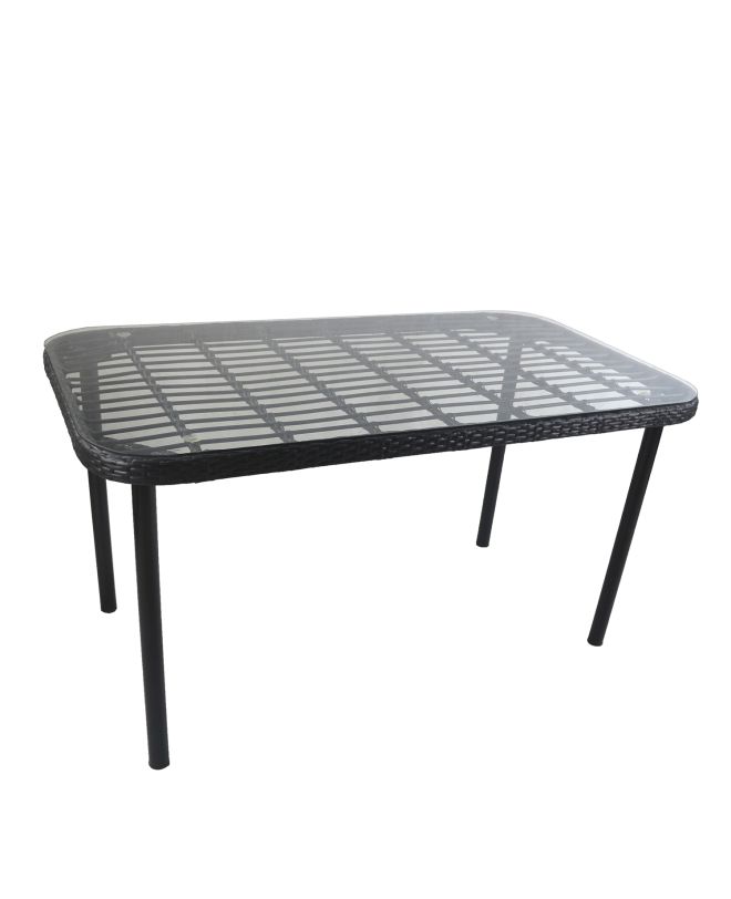 Τραπέζι Κήπου ArteLibre AMPIUS Μαύρο Μέταλλο/Rattan/Γυαλί 160x90x73cm