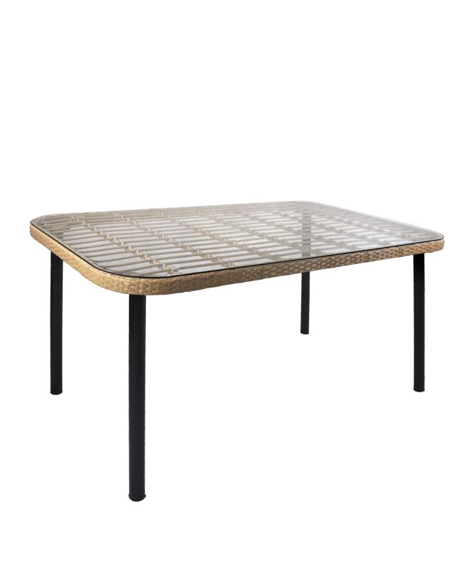 Τραπέζι Κήπου ArteLibre AMPLAS Φυσικό/Μαύρο Μέταλλο/Rattan/Γυαλί 140x80x73cm