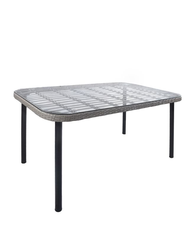 Τραπέζι Κήπου ArteLibre AMPLAS Γκρι/Μαύρο Μέταλλο/Rattan/Γυαλί 140x80x73cm