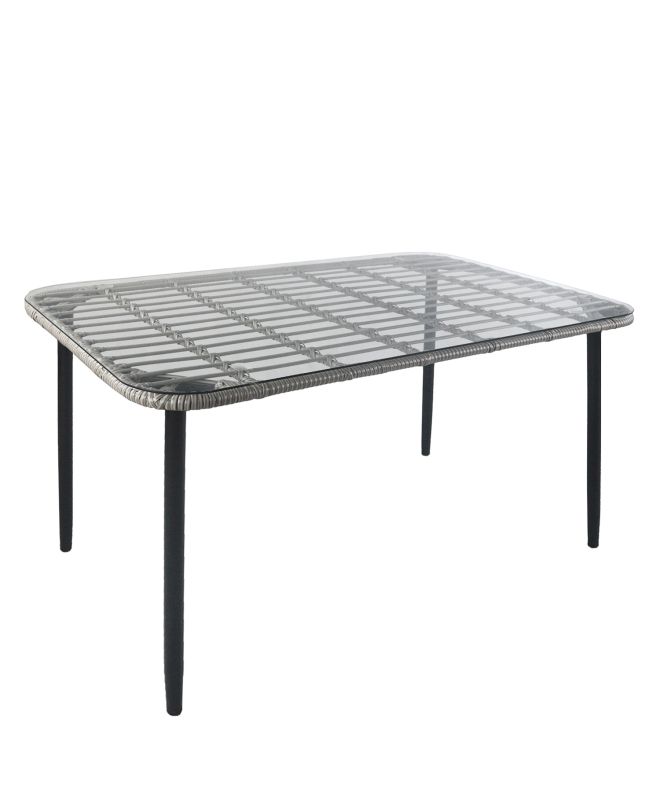 Τραπέζι Κήπου ArteLibre ANNIUS Γκρι/Μαύρο Μέταλλο/Rattan/Γυαλί 120x70x78cm