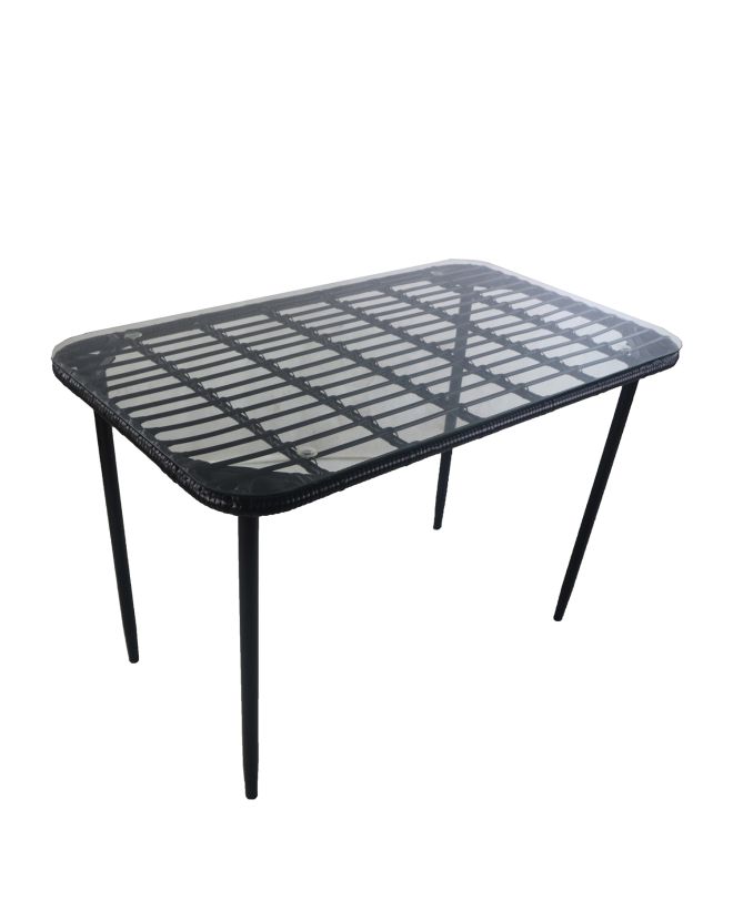 Τραπέζι Κήπου ArteLibre ANNIUS Μαύρο Μέταλλο/Rattan/Γυαλί 120x70x78cm