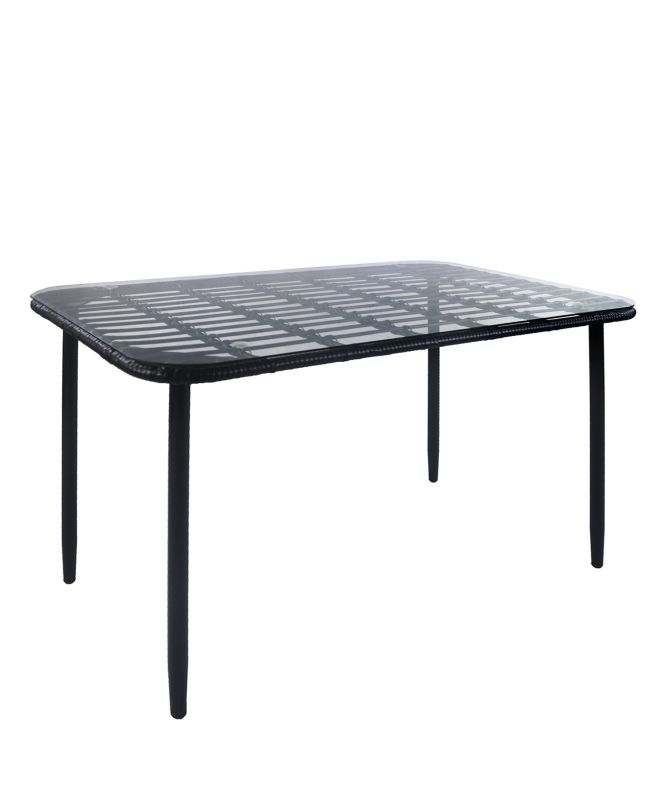 Τραπέζι Κήπου ArteLibre ANNIUS Μαύρο Μέταλλο/Rattan/Γυαλί 120x70x78cm