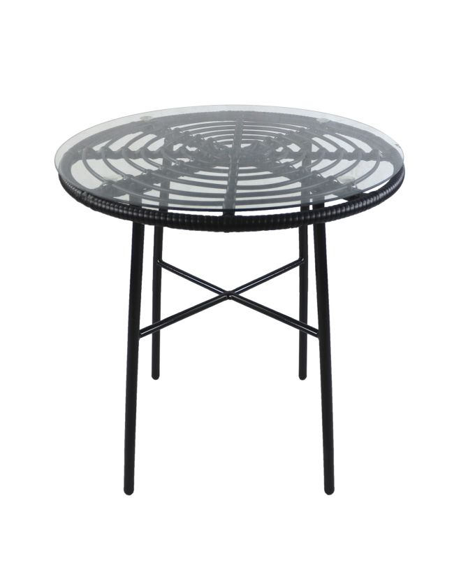 Τραπέζι Κήπου ArteLibre APPIUS Μαύρο Μέταλλο/Rattan/Γυαλί 70x70x74cm