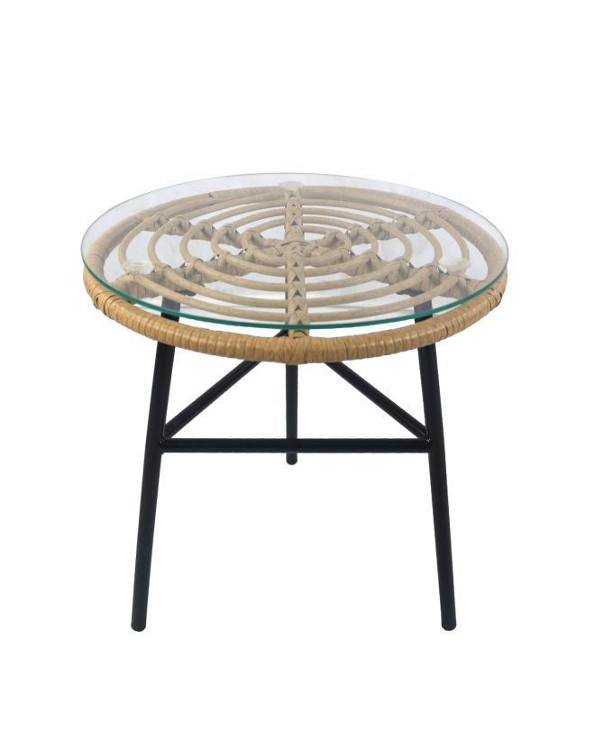 Τραπέζι Κήπου ArteLibre ARELLIUS Φυσικό/Μαύρο Μέταλλο/Rattan/Γυαλί 45x45x46cm