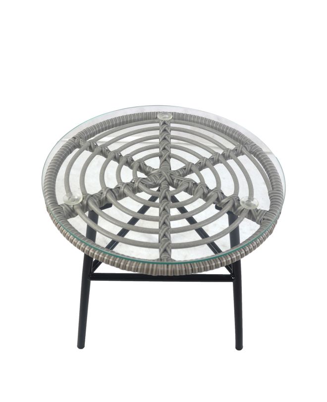 Τραπέζι Κήπου ArteLibre ARELLIUS Γκρι/Μαύρο Μέταλλο/Rattan/Γυαλί 45x45x46cm