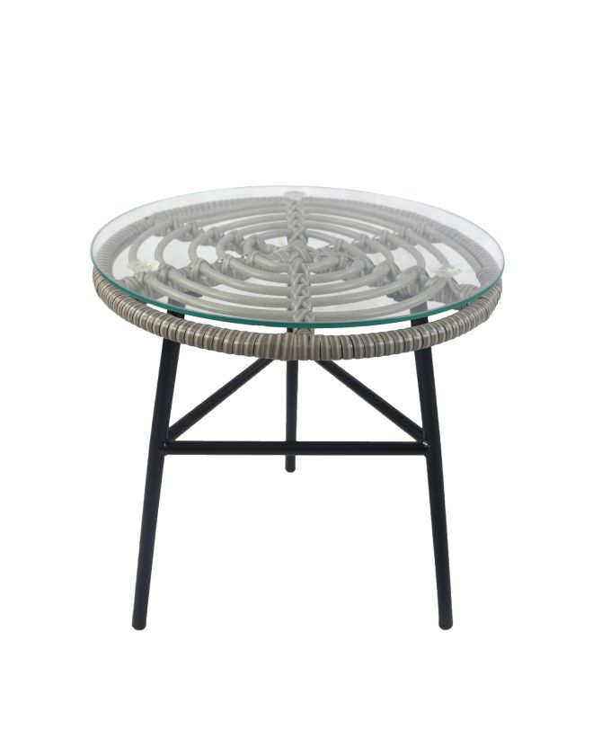 Τραπέζι Κήπου ArteLibre ARELLIUS Γκρι/Μαύρο Μέταλλο/Rattan/Γυαλί 45x45x46cm