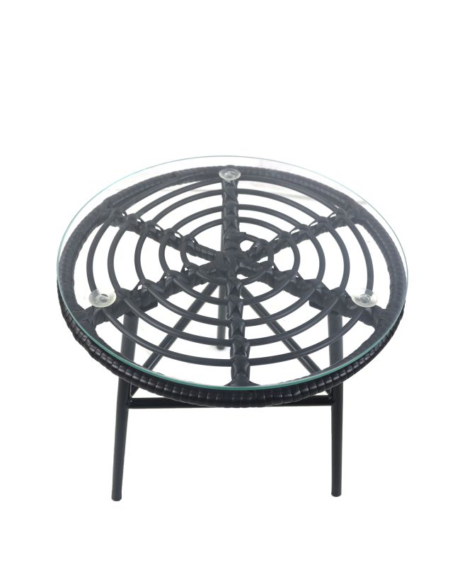 Τραπέζι Κήπου ArteLibre ARELLIUS Μαύρο Μέταλλο/Rattan/Γυαλί 45x45x46cm