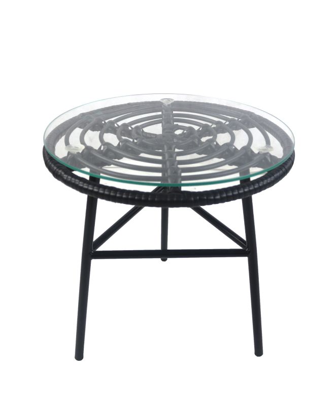 Τραπέζι Κήπου ArteLibre ARELLIUS Μαύρο Μέταλλο/Rattan/Γυαλί 45x45x46cm