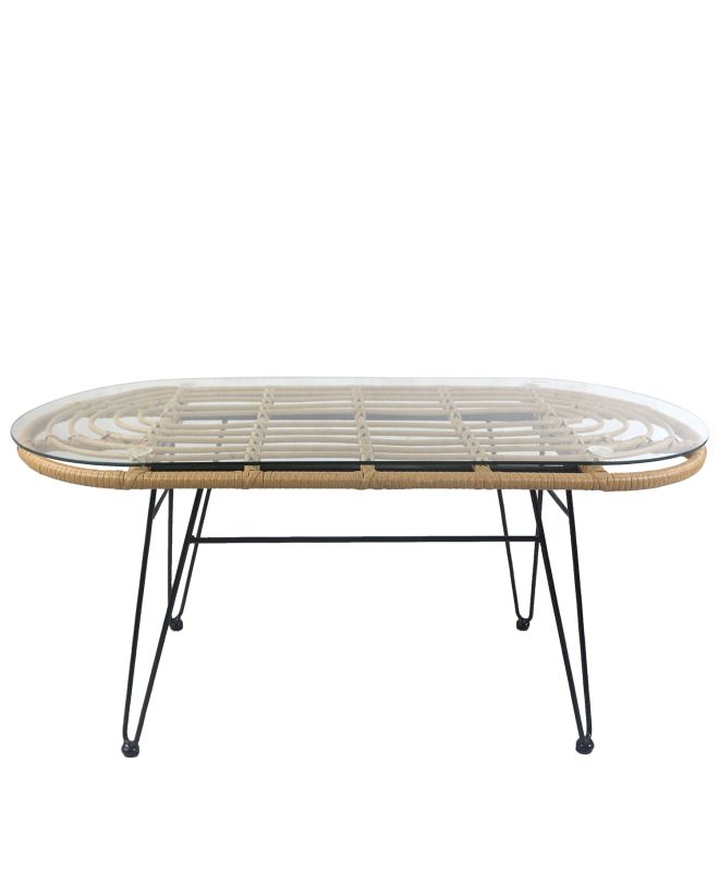 Τραπέζι Κήπου ArteLibre ARRIUS Φυσικό/Μαύρο Μέταλλο/Rattan/Γυαλί 100x45x46cm