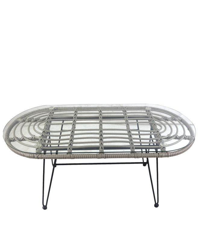 Τραπέζι Κήπου ArteLibre ARRIUS Γκρι/Μαύρο Μέταλλο/Rattan/Γυαλί 100x45x46cm