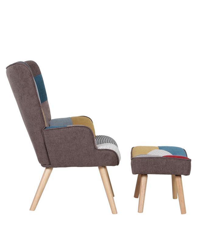 Πολυθρόνα Μπερζέρα Με Υποπόδιο ArteLibre BRIAR Patchwork Ύφασμα/Ξύλο 73x69x96cm