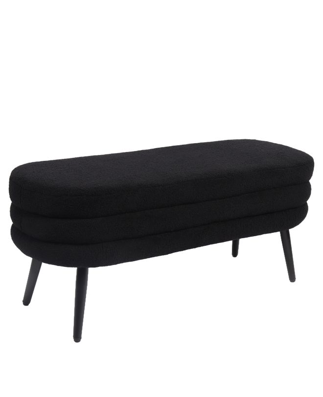 Παγκάκι Ottoman ArteLibre TONDO Μαύρο Ύφασμα Teddy/Μέταλλο 42x112x44cm
