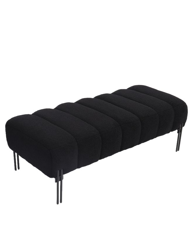Παγκάκι Ottoman ArteLibre KUBO Μαύρο Ύφασμα Teddy/Μέταλλο 40x116.5x50cm