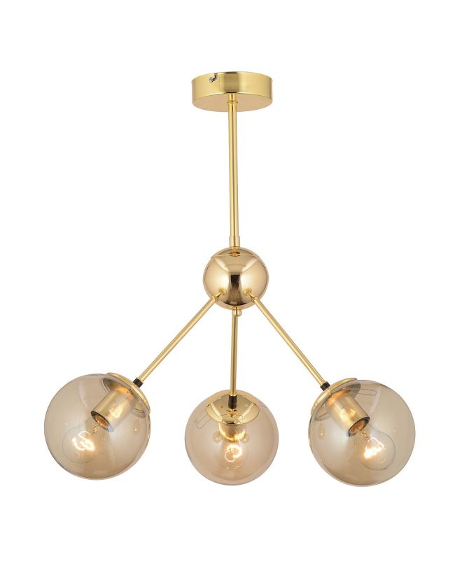 Φωτιστικό Κρεμαστό ArteLibre MEY Τρίφωτο Χρυσό/Μελί Μέταλλο/Γυαλί 54x60cm