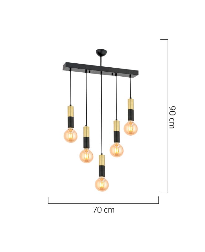 Φωτιστικό Κρεμαστό ArteLibre AQUILA Πεντάφωτο Μαύρο/Χρυσό Μέταλλο 70x90cm
