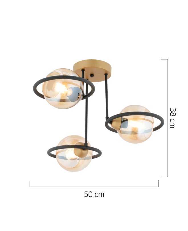 Φωτιστικό Κρεμαστό ArteLibre CAELUM Τρίφωτο Μαύρο/Χρυσό Μέταλλο/Γυαλί 50x38cm