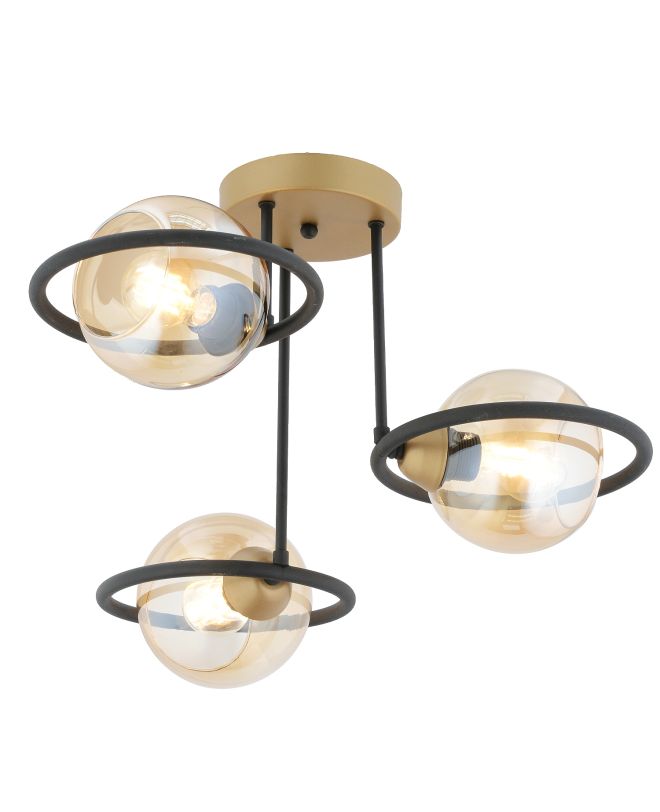Φωτιστικό Κρεμαστό ArteLibre CAELUM Τρίφωτο Μαύρο/Χρυσό Μέταλλο/Γυαλί 50x38cm