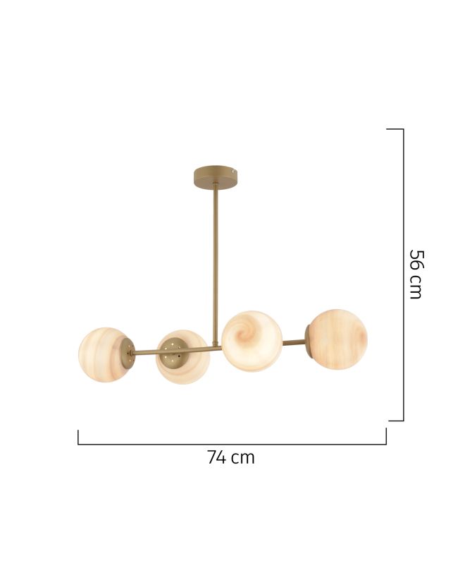 Φωτιστικό Κρεμαστό ArteLibre CHAMAELEON Τετράφωτο Χρυσό/Μελί Μέταλλο/Γυαλί 74x56cm