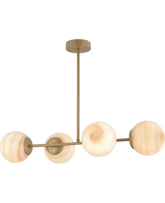 Φωτιστικό Κρεμαστό ArteLibre CHAMAELEON Τετράφωτο Χρυσό/Μελί Μέταλλο/Γυαλί 74x56cm