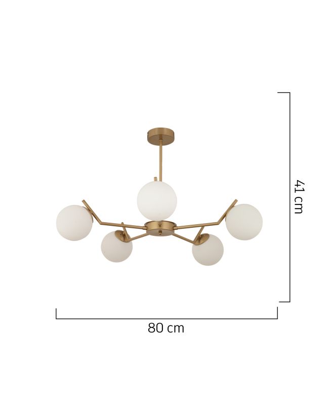 Φωτιστικό Κρεμαστό ArteLibre CRATER Πεντάφωτο Χρυσό/Λευκό Μέταλλο/Γυαλί 80x41cm