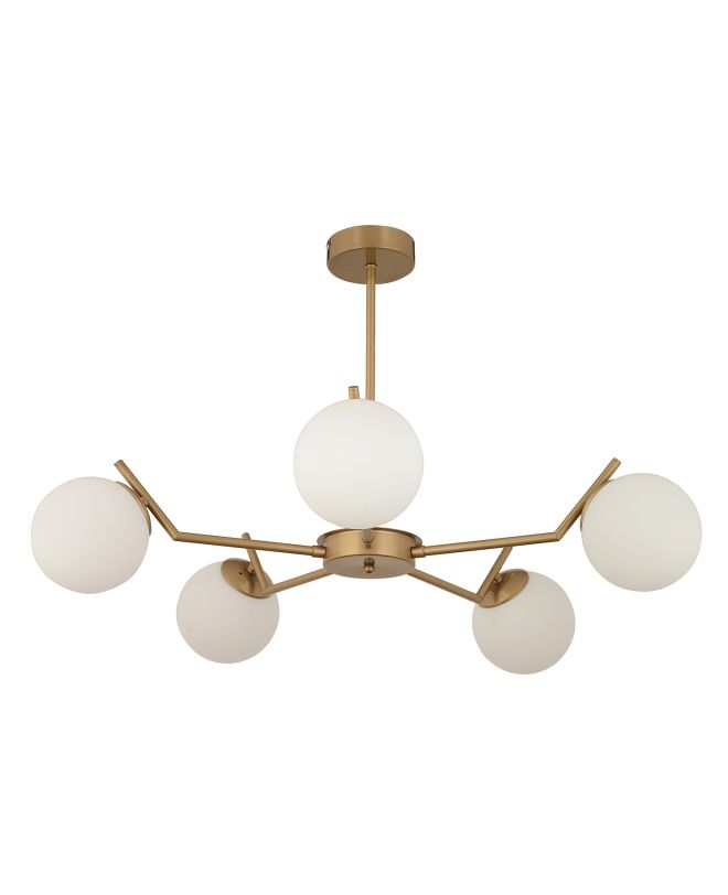 Φωτιστικό Κρεμαστό ArteLibre CRATER Πεντάφωτο Χρυσό/Λευκό Μέταλλο/Γυαλί 80x41cm