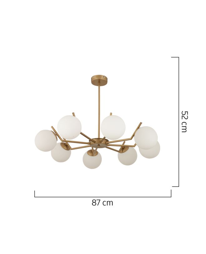 Φωτιστικό Κρεμαστό ArteLibre CRATER Οχτάφωτο Χρυσό/Λευκό Μέταλλο/Γυαλί 87x52cm
