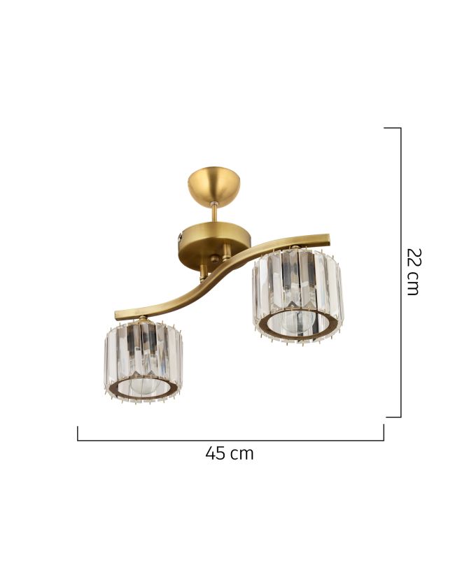 Φωτιστικό Κρεμαστό ArteLibre CIRCINUS Δίφωτο Χρυσό Μέταλλο/Γυαλί 45x22cm